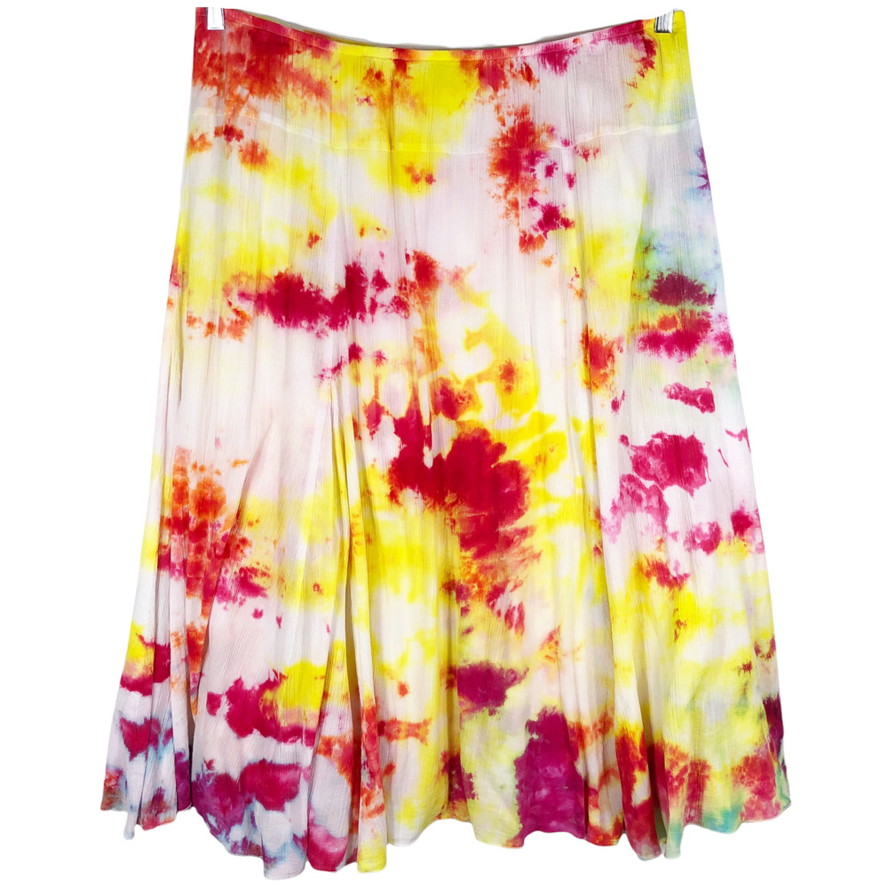 Ruby Rd Womens Plus‎ Size 22W Skirt Tie Dye Ruby Jewel Midi Pink Yellow 1032